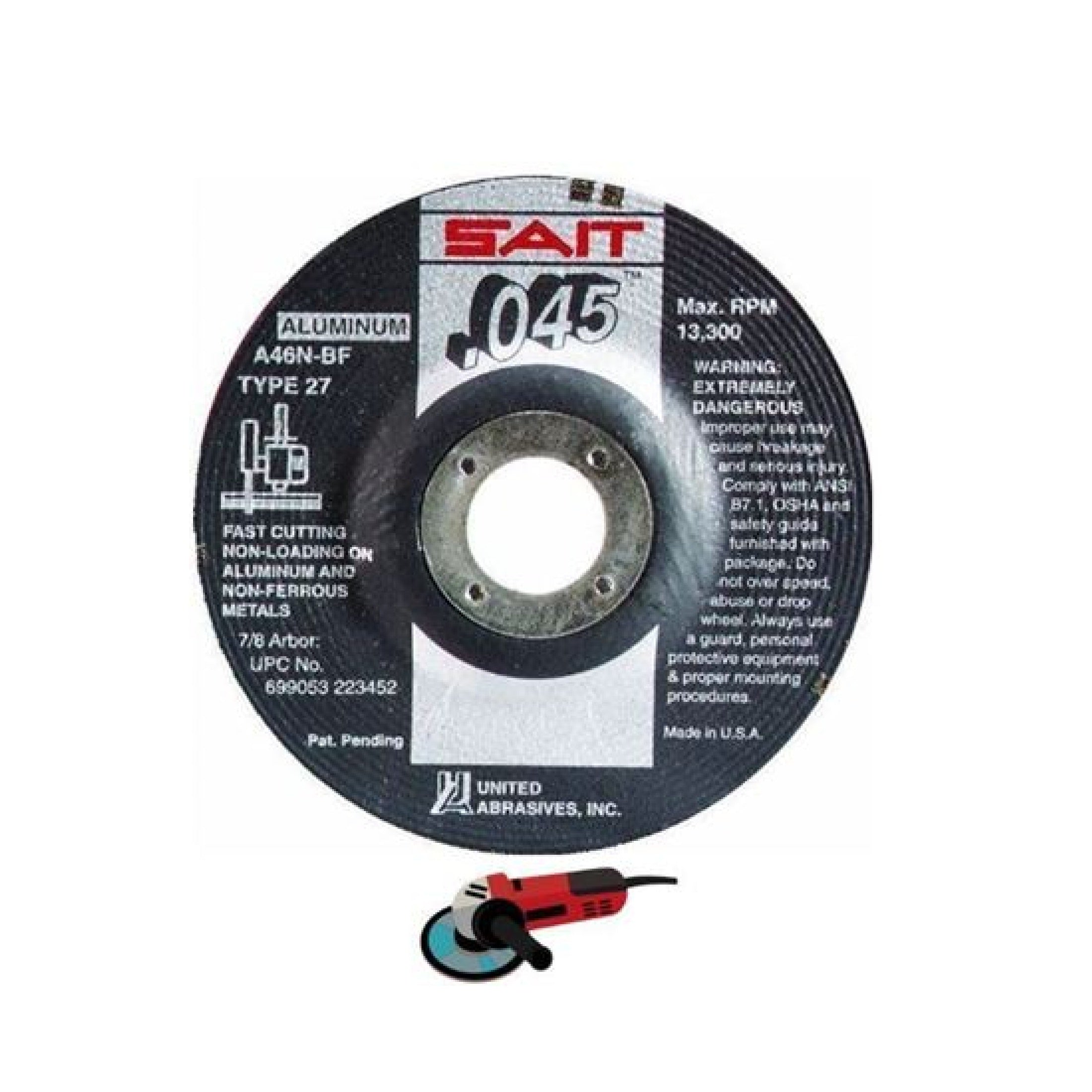 Sait 22350 T27 A46N Aluminum Oxide Cut-Off Wheel 5" x .045" x 7/8", 46 Grit