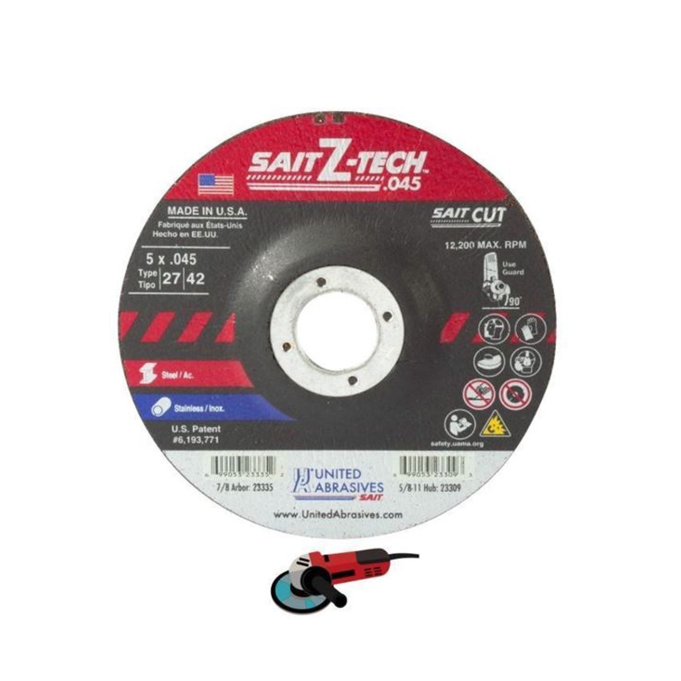 Sait 23335 T27 Aluminum Oxide Cut-Off Wheel 5" x .045" x 7/8", 180 Grit