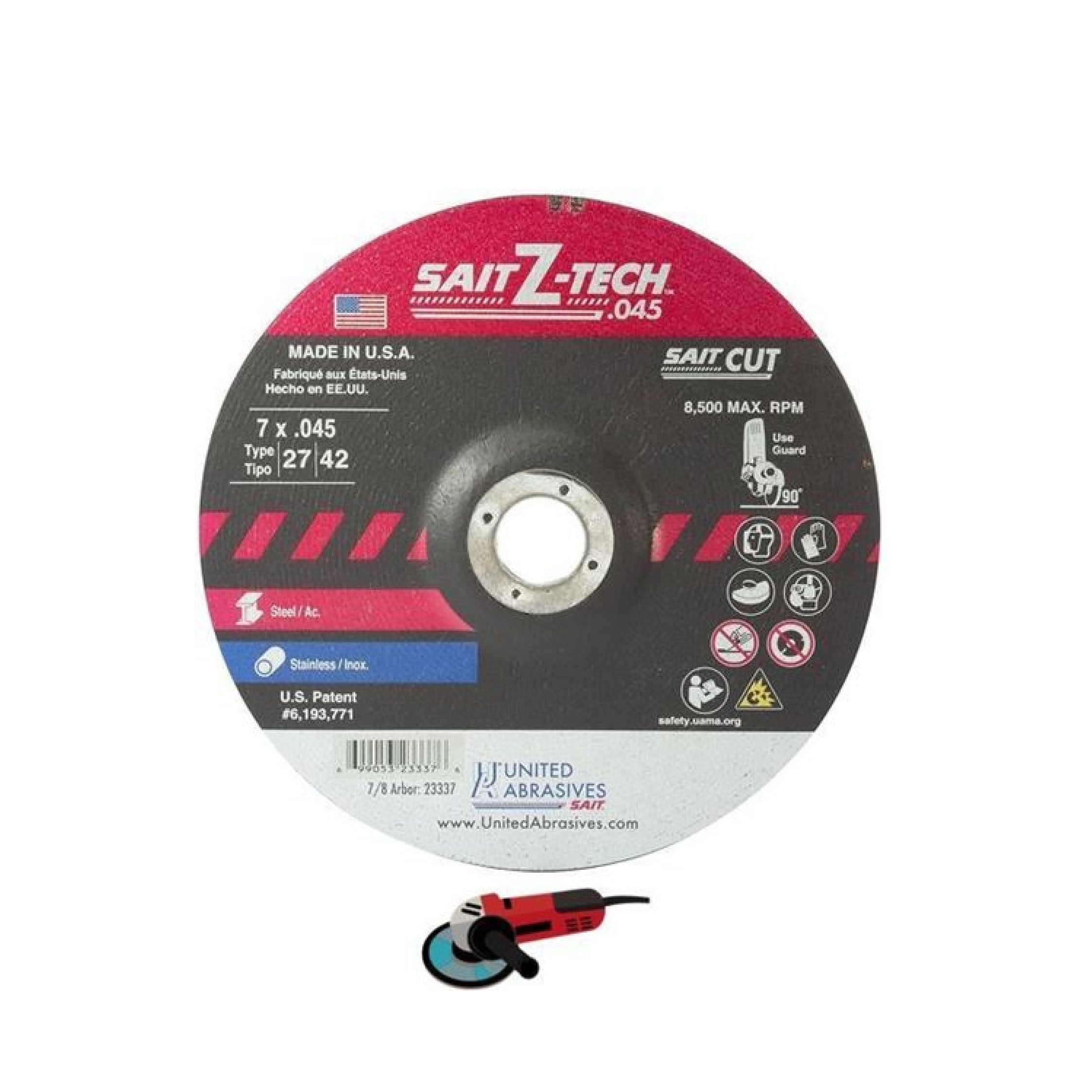 Sait 23337 T27 Aluminum Oxide Cut-Off Wheel 7" x .045" x 7/8"