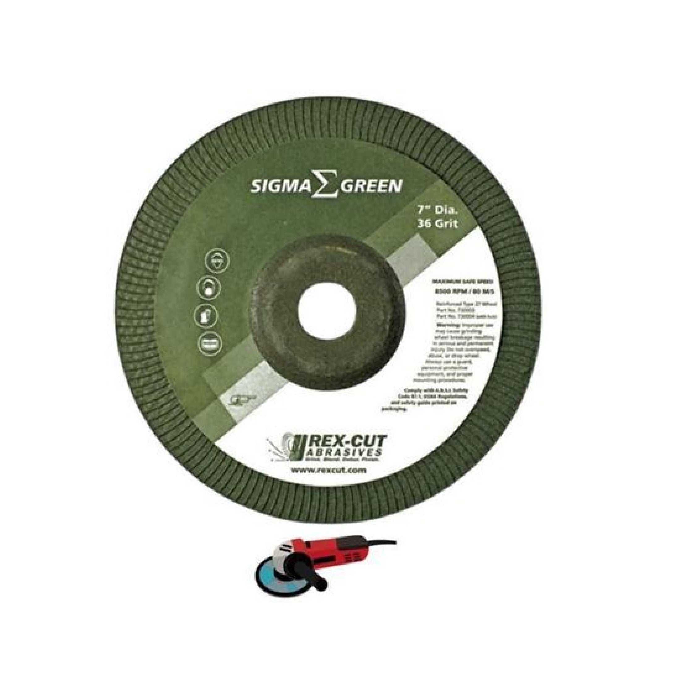 Sigma Green T27 Grinding Wheel 7" x 7/8", 36 Grit