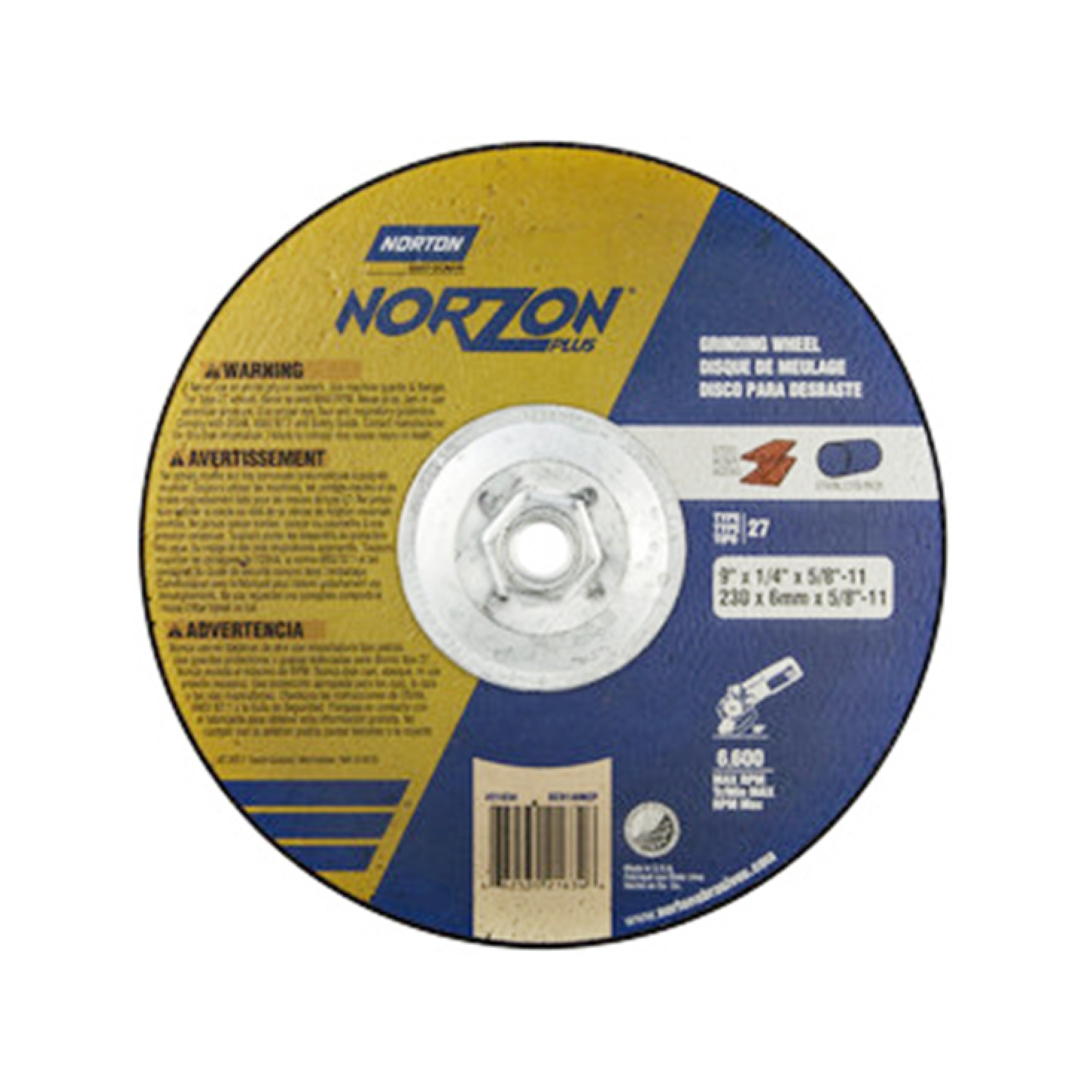 NorZon Plus SGZ CA Type 27 Grinding Wheel 9 x 1/4 x 5/8-11