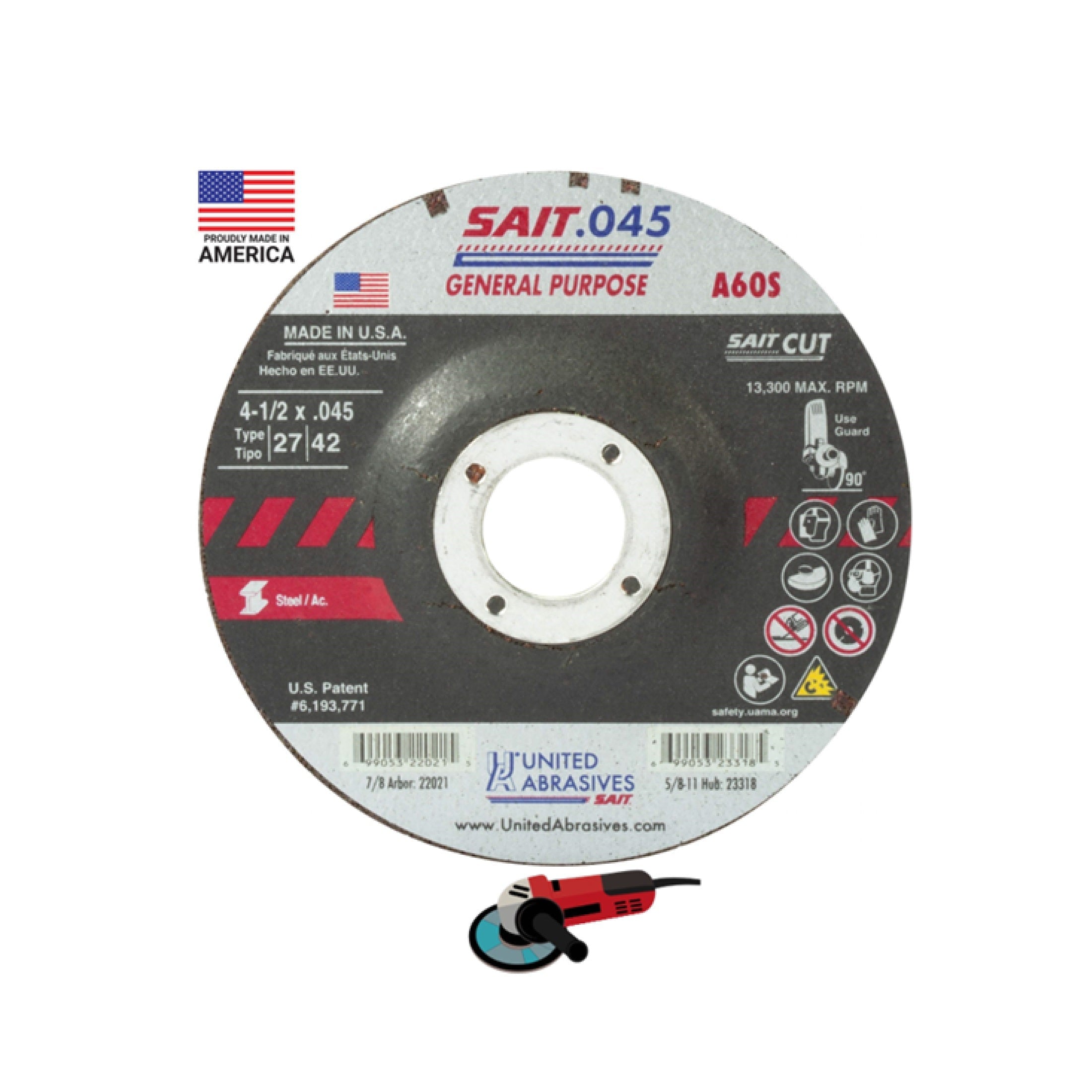 Sait 22021 Cut-Off Wheel T27 General Purpose 4-1/2 x .045 x 7/8"