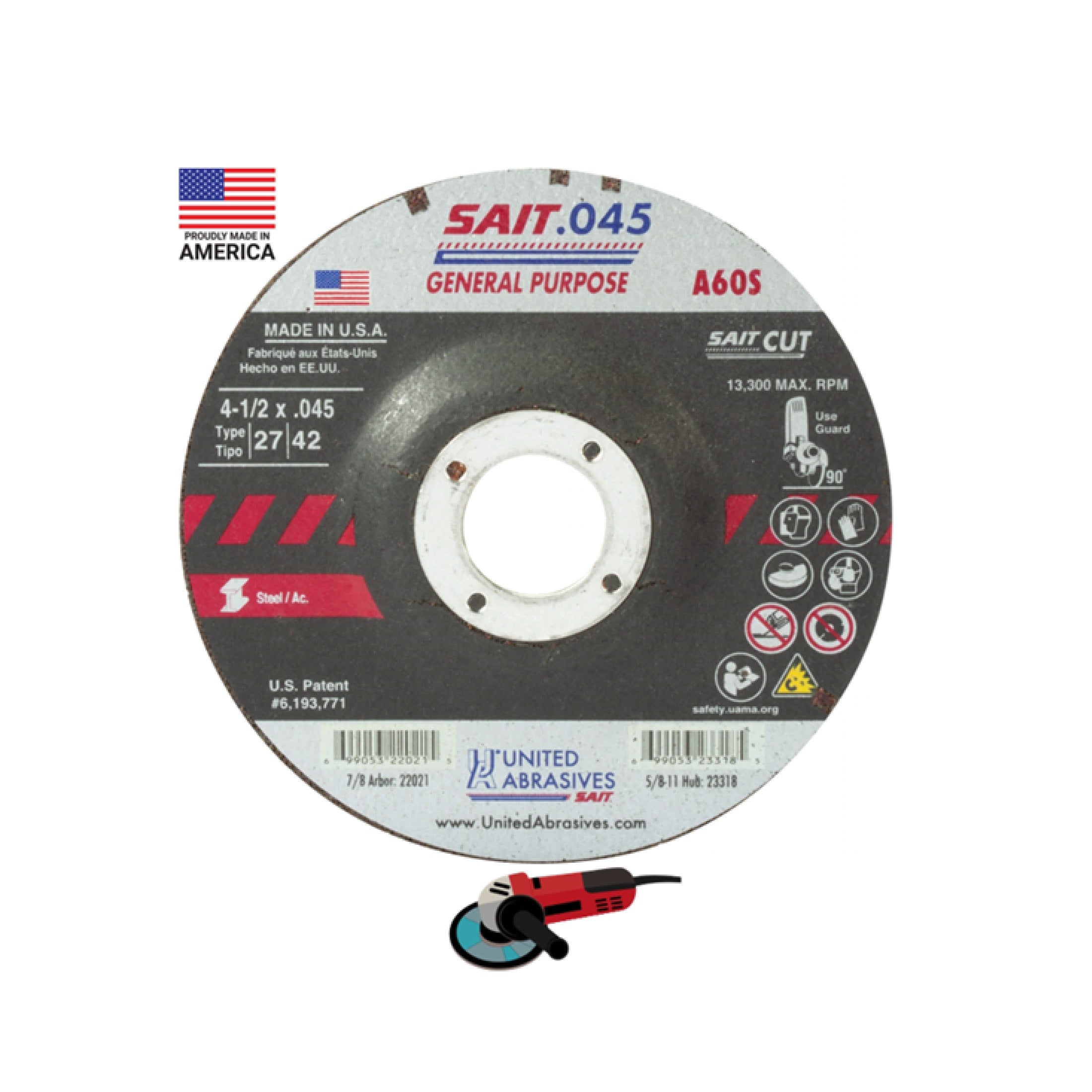 Sait 22053 T27 A60S Aluminum Oxide Cut-Off Wheel 7" x .045" x 7/8", 50 Grit