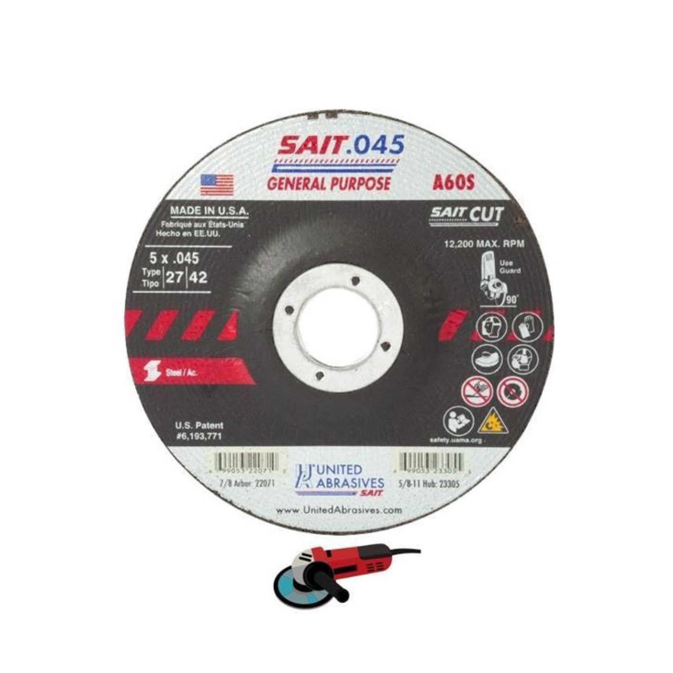 Sait 22071 T27 A60S Aluminum Oxide Cut-Off Wheel 5" x .045" x 7/8", 60 grit