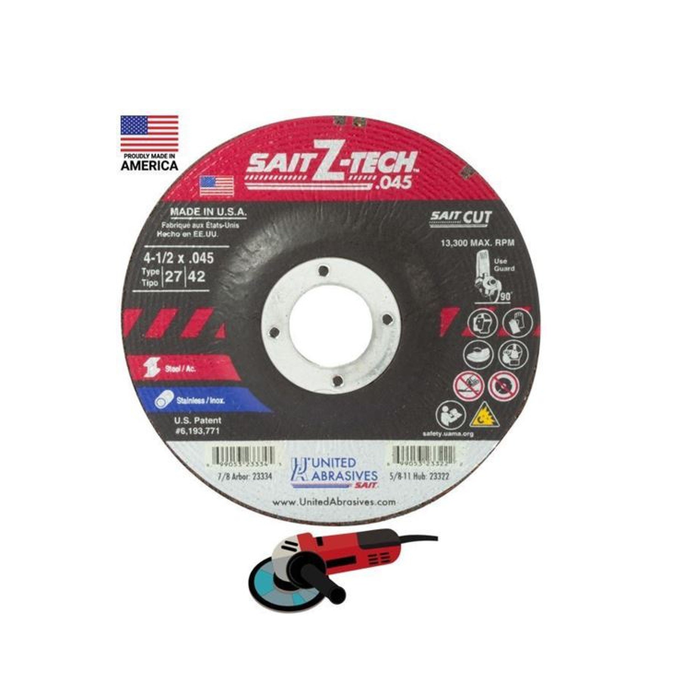 Sait 23334 Cut-Off Wheel T27 Stainless Steel 4-1/2" x .045" x 7/8"