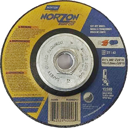 Norzon Plus RightCut SGZ CA Type 27/42 Cutting Wheel 4-1/2 x .045 x 5/8-11