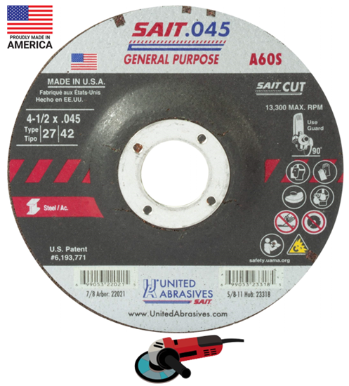 United Abrasives Sait 22021 4-1/2" x .045" x 7/8" A60S Type 27 Depressed Center Cutting Wheel