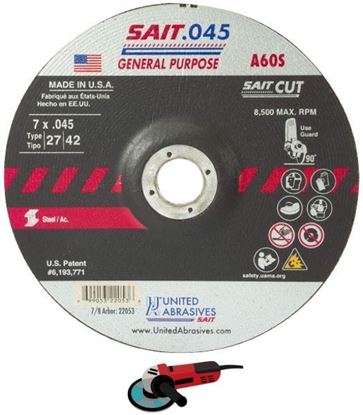 Sait 22053 T27 Aluminum Oxide A60S Cut-Off Wheel 7" x .045" x 7/8", 50 Grit